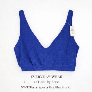 NWT OFFLINE by Aerie Terry Sports Bra Blue XL Summer Lights Comfy Stretch
